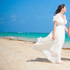 White Wrap Chiffon Dress with Ruffle Detail